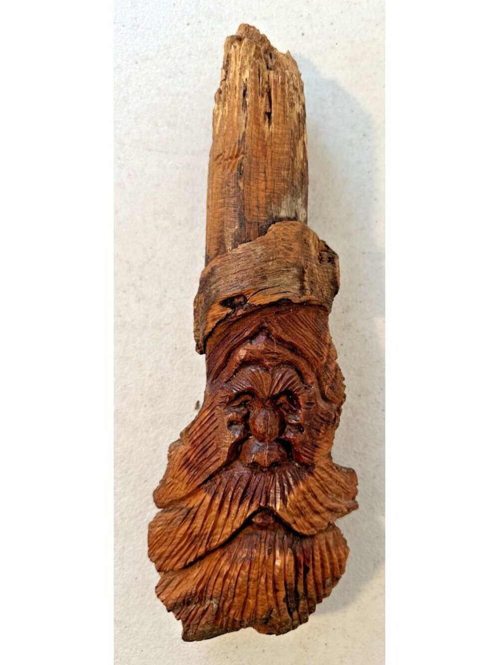 hand carved wood wizard old green man beard SIGNED branch tree wall art wooden